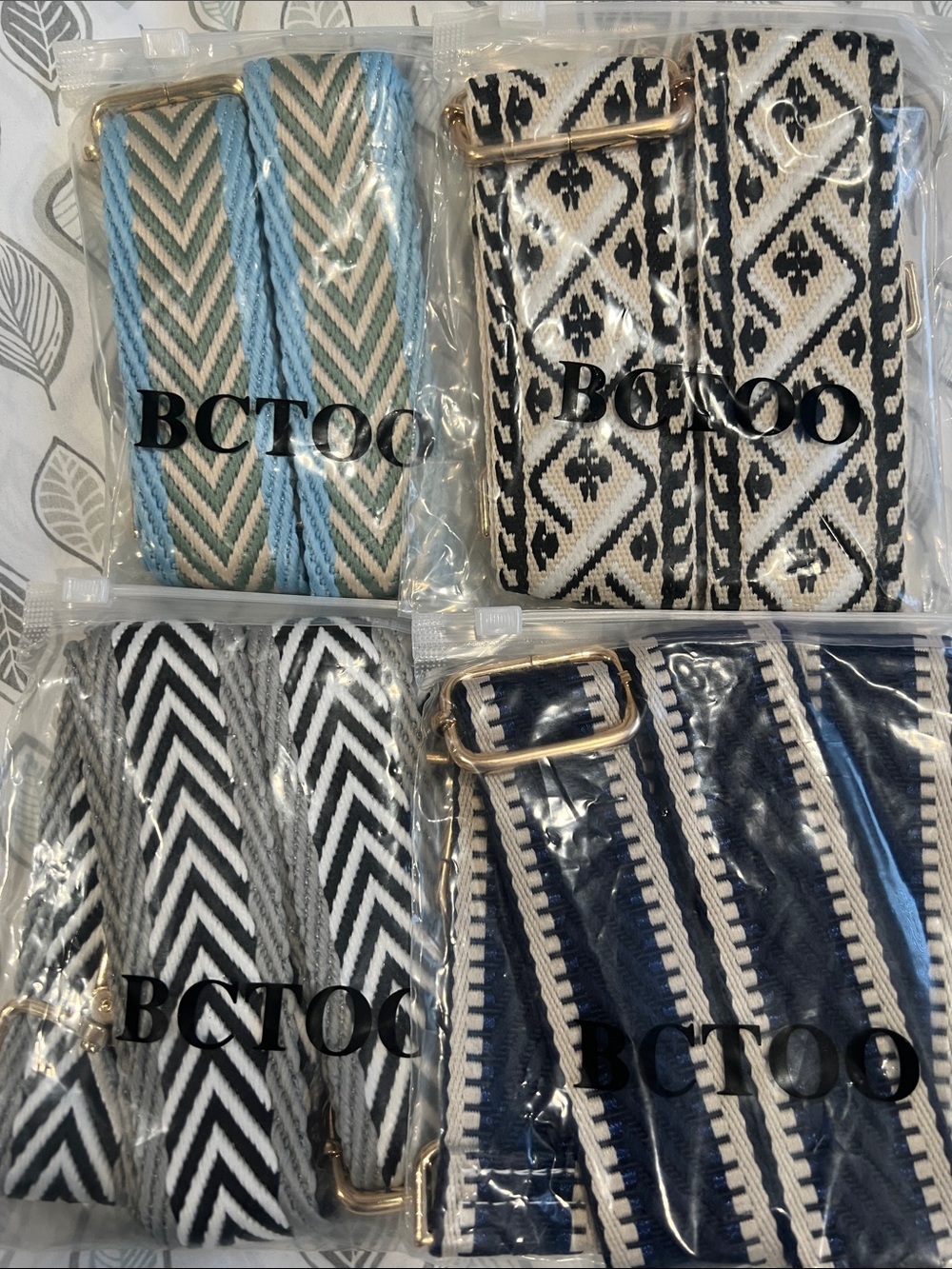 4pc Woven Adjustable Guitar-Style Strap in Blue, Black, White, Gray
